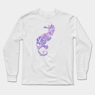 Seahorse Design in Purple and Pink Paint Splatter Long Sleeve T-Shirt